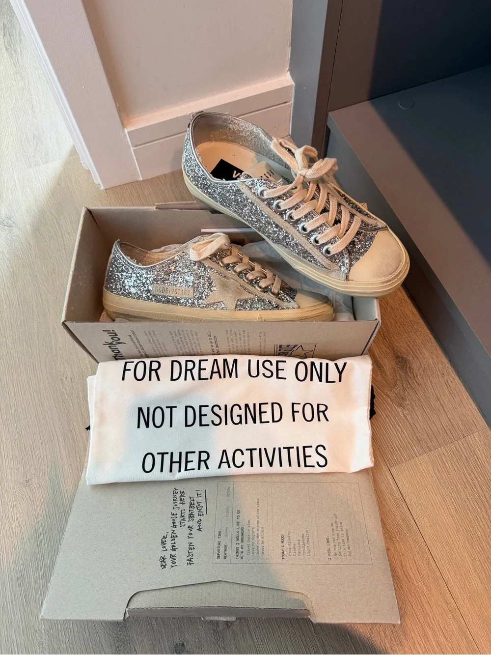 Golden Goose Silver Glitter Low-Top Sneakers with Beige Sole